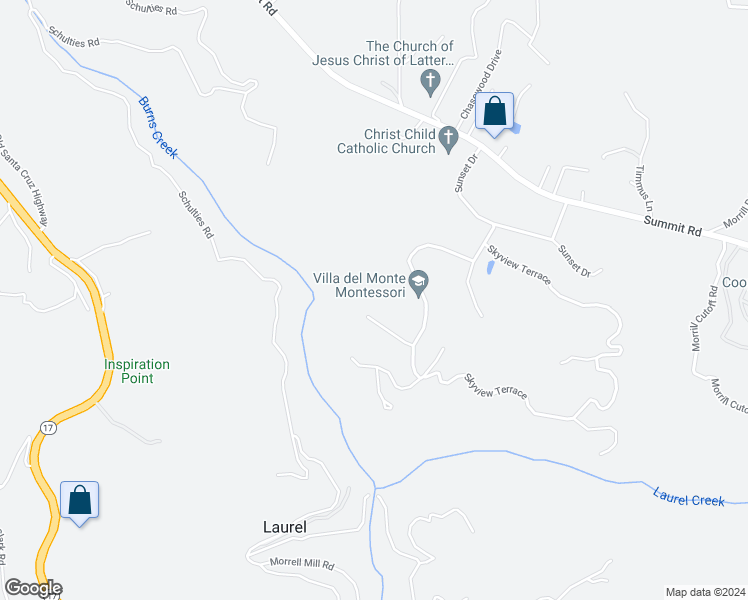 map of restaurants, bars, coffee shops, grocery stores, and more near 23341 Deerfield Road in Los Gatos