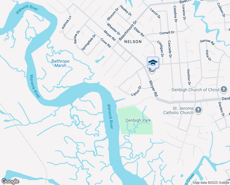 map of restaurants, bars, coffee shops, grocery stores, and more near 708 Lipton Drive in Newport News