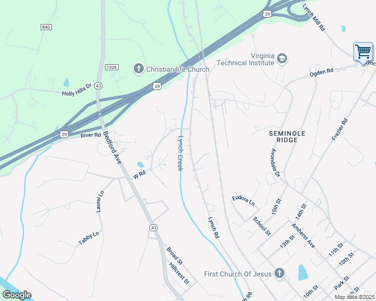 map of restaurants, bars, coffee shops, grocery stores, and more near 1298 Lynch Road in Altavista