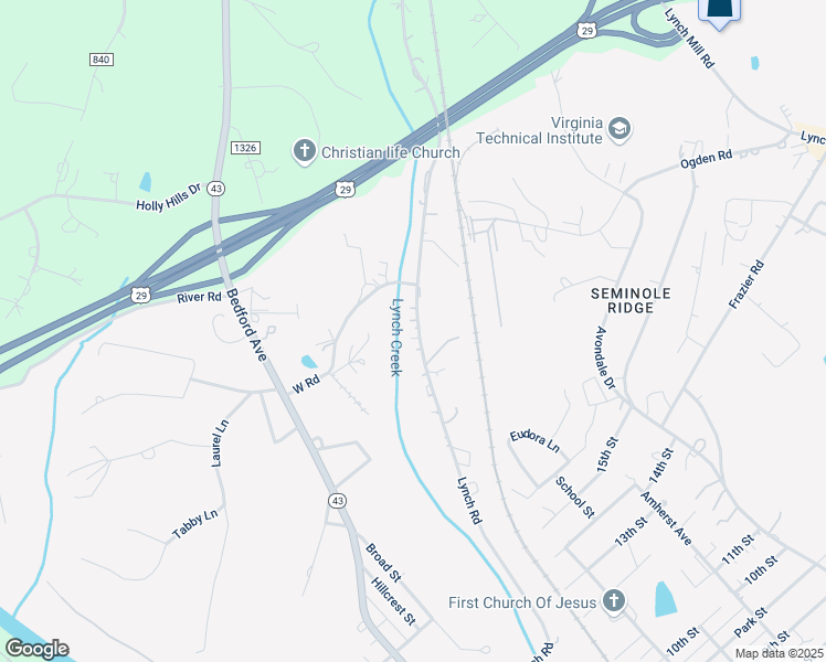 map of restaurants, bars, coffee shops, grocery stores, and more near 1298 Lynch Road in Altavista