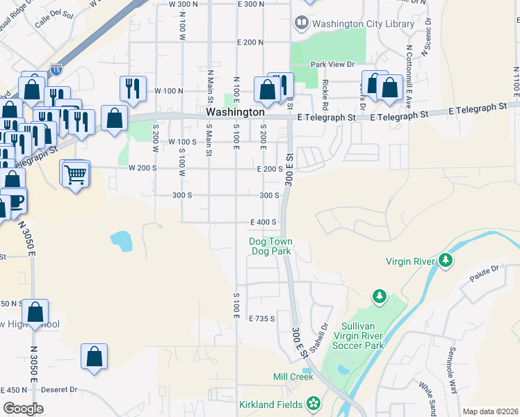 map of restaurants, bars, coffee shops, grocery stores, and more near 285 South 200 East in Washington