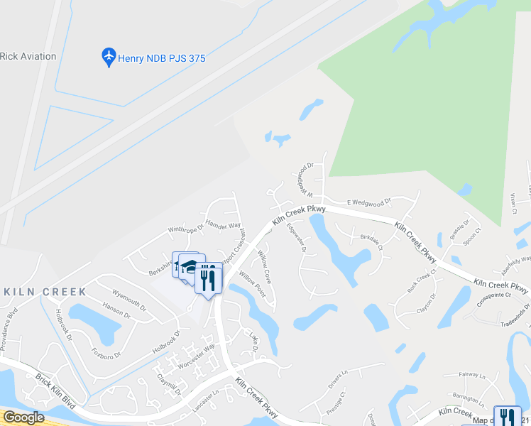 map of restaurants, bars, coffee shops, grocery stores, and more near 705 Mashie Court in Newport News