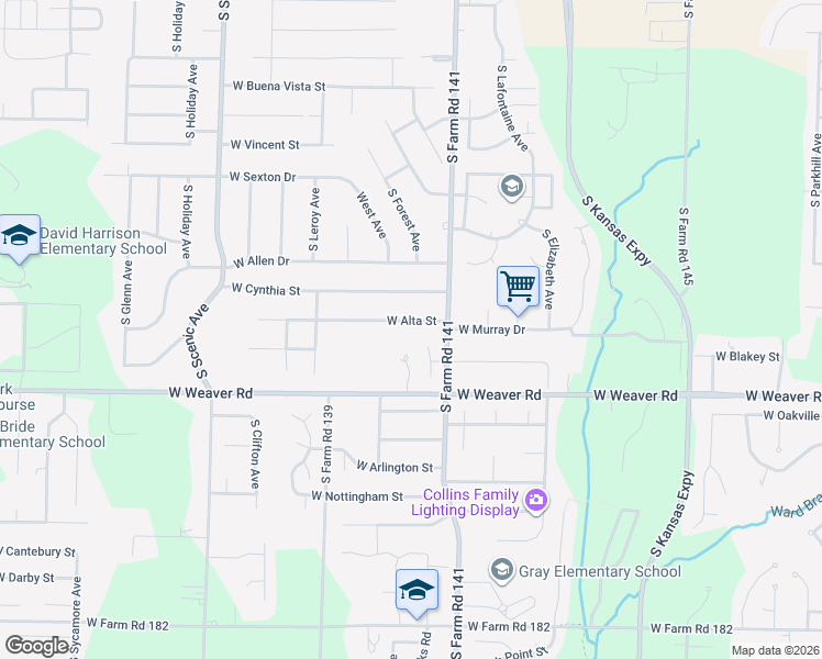 map of restaurants, bars, coffee shops, grocery stores, and more near 2239 West Alta Street in Springfield