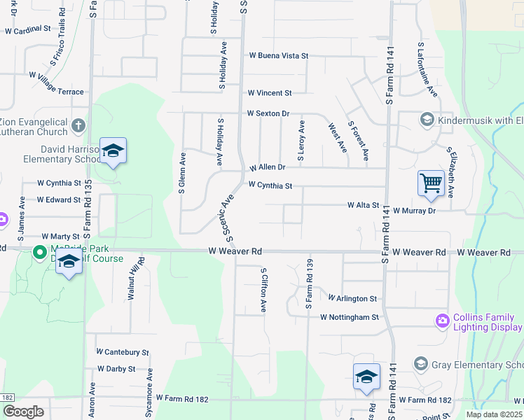 map of restaurants, bars, coffee shops, grocery stores, and more near 2621 West Alta Street in Springfield