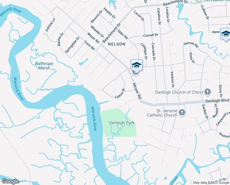 map of restaurants, bars, coffee shops, grocery stores, and more near 72 Gresham Circle in Newport News