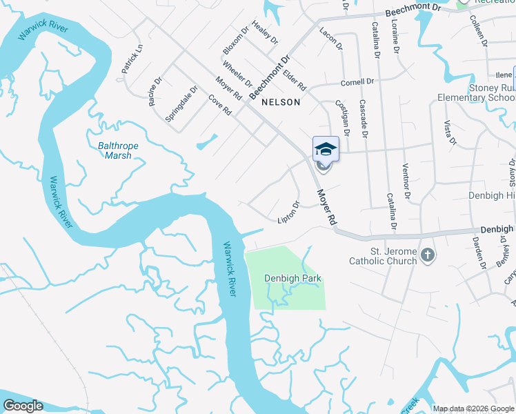 map of restaurants, bars, coffee shops, grocery stores, and more near 74 Shannon Drive in Newport News