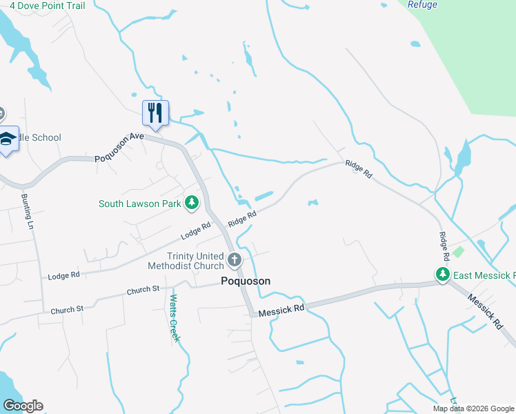 map of restaurants, bars, coffee shops, grocery stores, and more near 23 Ridge Road in Poquoson