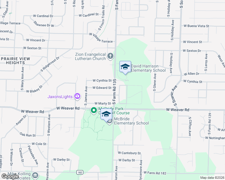 map of restaurants, bars, coffee shops, grocery stores, and more near 3105 West Edward Street in Springfield