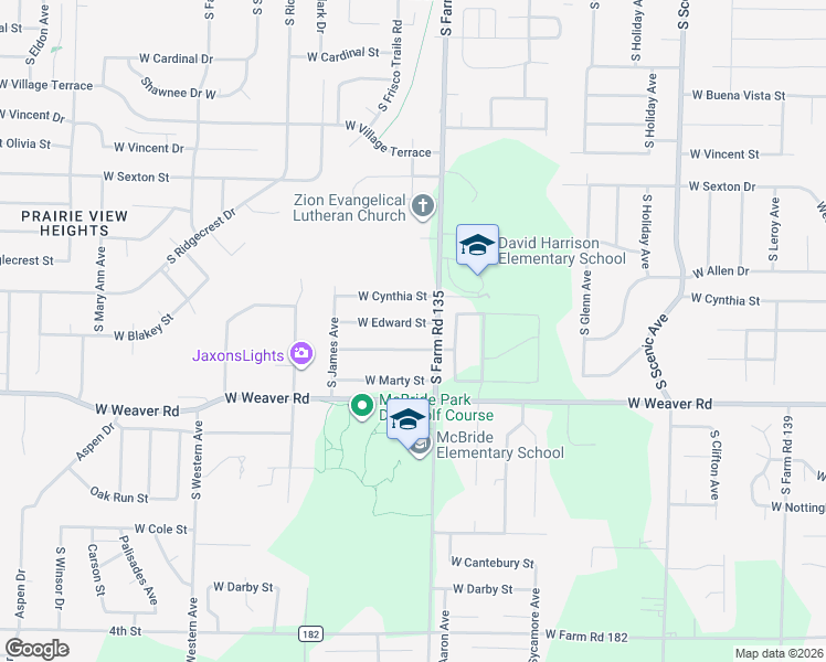 map of restaurants, bars, coffee shops, grocery stores, and more near 3133 West Edward Street in Springfield