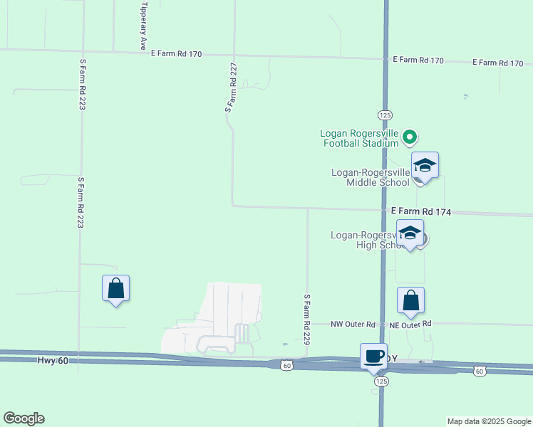 map of restaurants, bars, coffee shops, grocery stores, and more near 7792 East Farm Road 174 in Rogersville