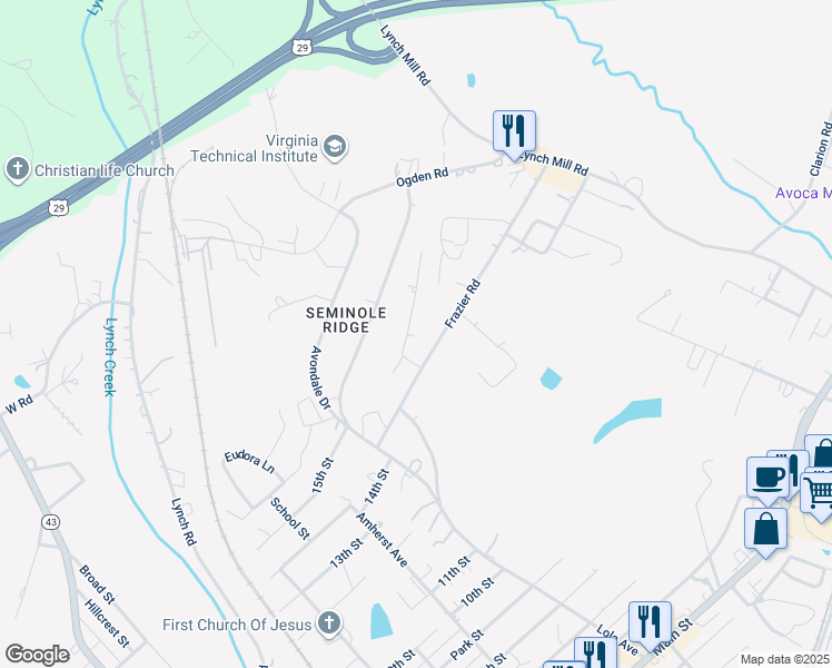 map of restaurants, bars, coffee shops, grocery stores, and more near 1618 Toddsbury Road in Altavista