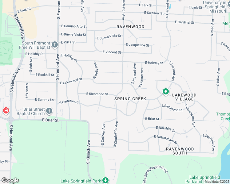 map of restaurants, bars, coffee shops, grocery stores, and more near 1733 East Richmond Street in Springfield