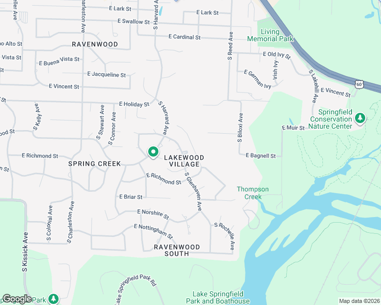 map of restaurants, bars, coffee shops, grocery stores, and more near 4804 South Bellhurst Avenue in Springfield