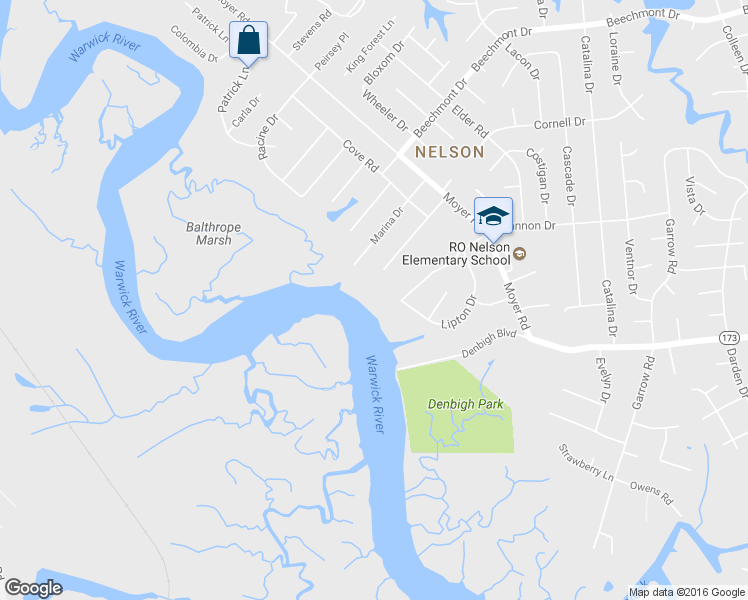 map of restaurants, bars, coffee shops, grocery stores, and more near 67 Shannon Drive in Newport News