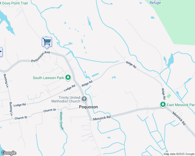 map of restaurants, bars, coffee shops, grocery stores, and more near 29 Ridge Road in Poquoson