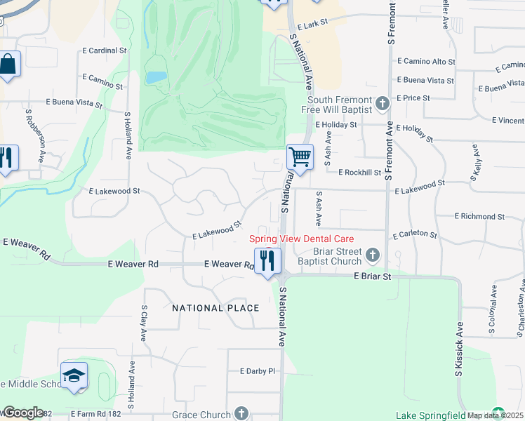 map of restaurants, bars, coffee shops, grocery stores, and more near 1146 East Lakewood Street in Springfield