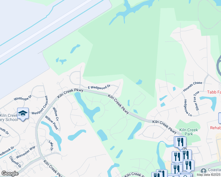 map of restaurants, bars, coffee shops, grocery stores, and more near 103 Sussex Court in Yorktown