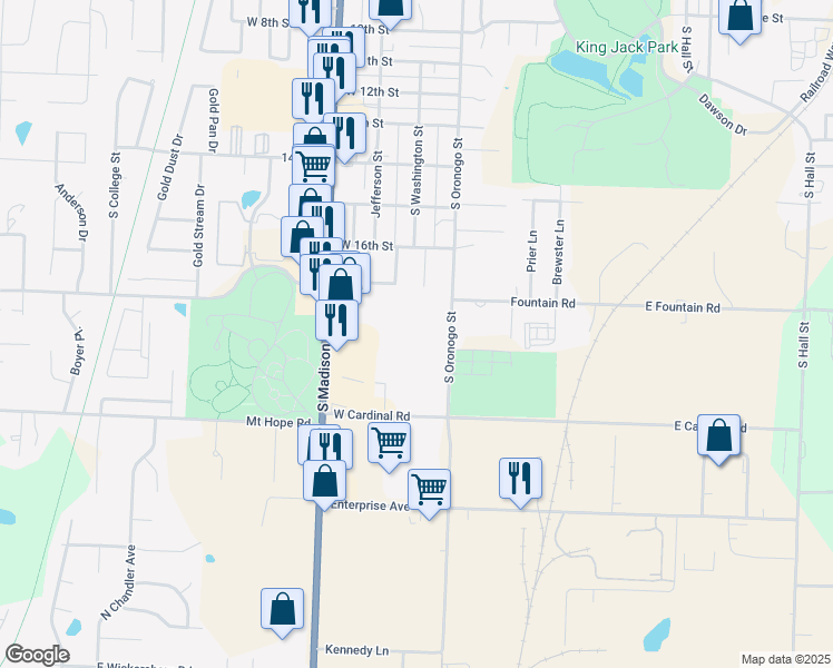 map of restaurants, bars, coffee shops, grocery stores, and more near 1617 Washington Terrace in Webb City