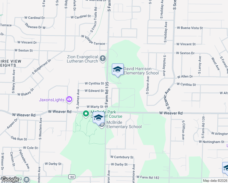 map of restaurants, bars, coffee shops, grocery stores, and more near 3105 West Edward Street in Springfield