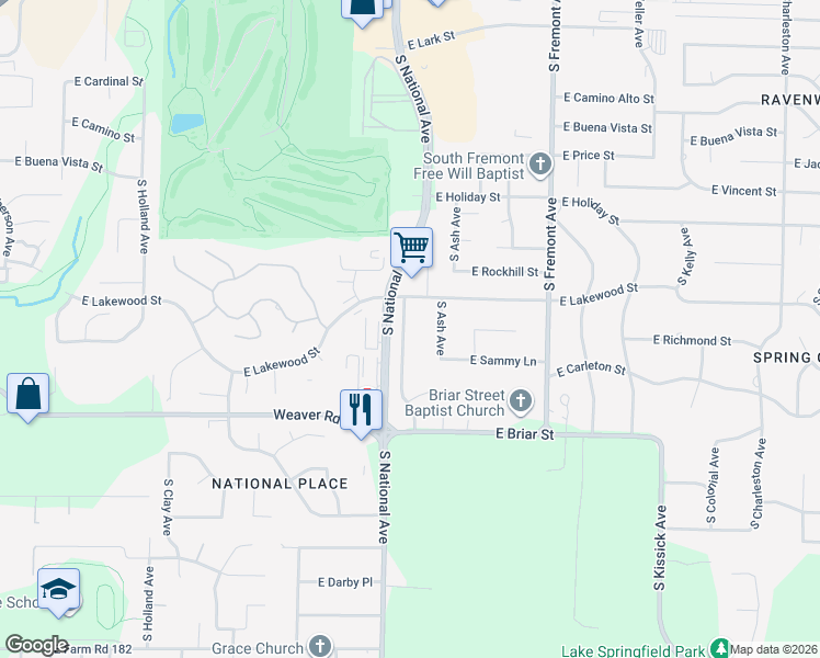 map of restaurants, bars, coffee shops, grocery stores, and more near 4804 South McCann Avenue in Springfield