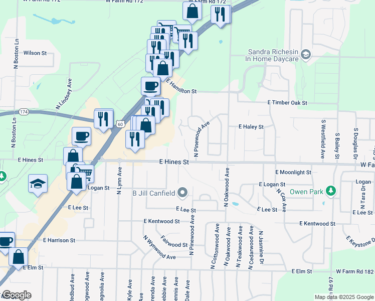 map of restaurants, bars, coffee shops, grocery stores, and more near Cherrywood Avenue in Republic