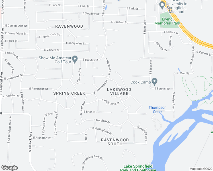 map of restaurants, bars, coffee shops, grocery stores, and more near 2120 East Lakewood Street in Springfield