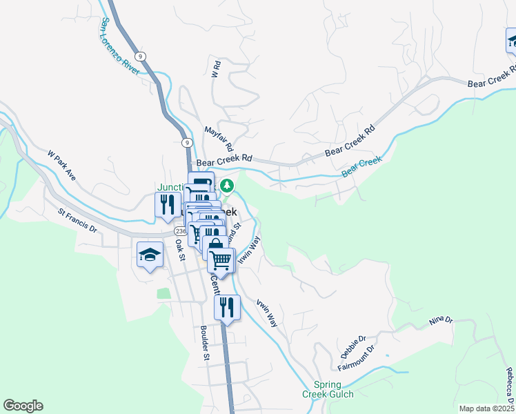 map of restaurants, bars, coffee shops, grocery stores, and more near 13330 Irwin Way in Boulder Creek