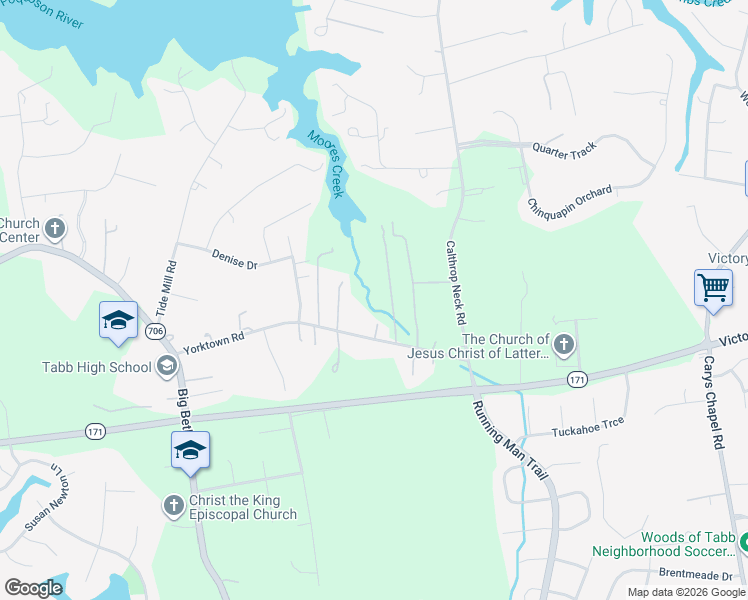 map of restaurants, bars, coffee shops, grocery stores, and more near 1717 Yorktown Road in Yorktown