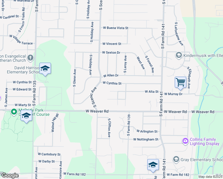 map of restaurants, bars, coffee shops, grocery stores, and more near 2621 West Alta Street in Springfield