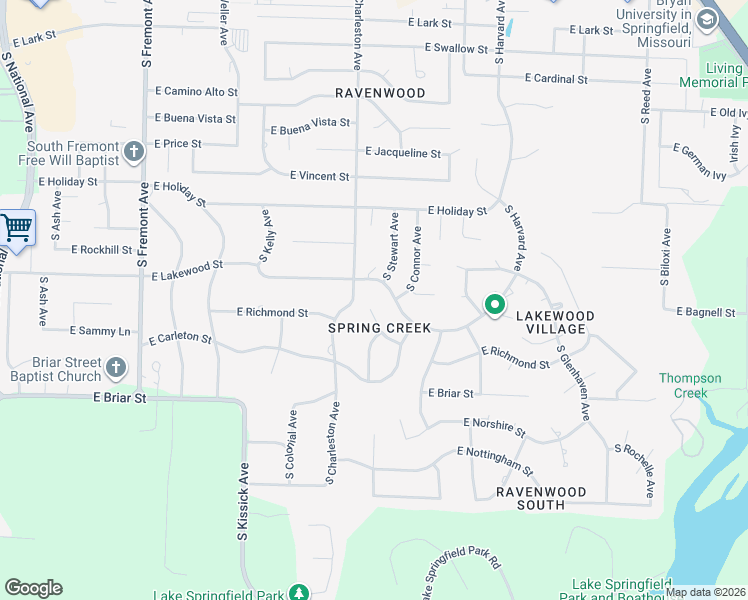 map of restaurants, bars, coffee shops, grocery stores, and more near 1821 East Richmond Place in Springfield