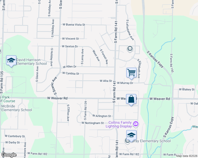 map of restaurants, bars, coffee shops, grocery stores, and more near 2405 West Alta Street in Springfield