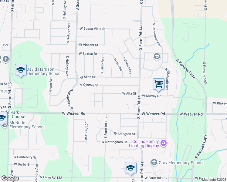 map of restaurants, bars, coffee shops, grocery stores, and more near 2405 West Alta Street in Springfield