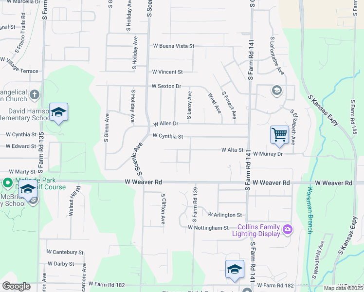 map of restaurants, bars, coffee shops, grocery stores, and more near 2559 West Alta Street in Springfield