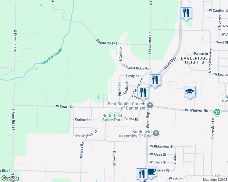 map of restaurants, bars, coffee shops, grocery stores, and more near 4862 S Hutchinson Ave in Battlefield