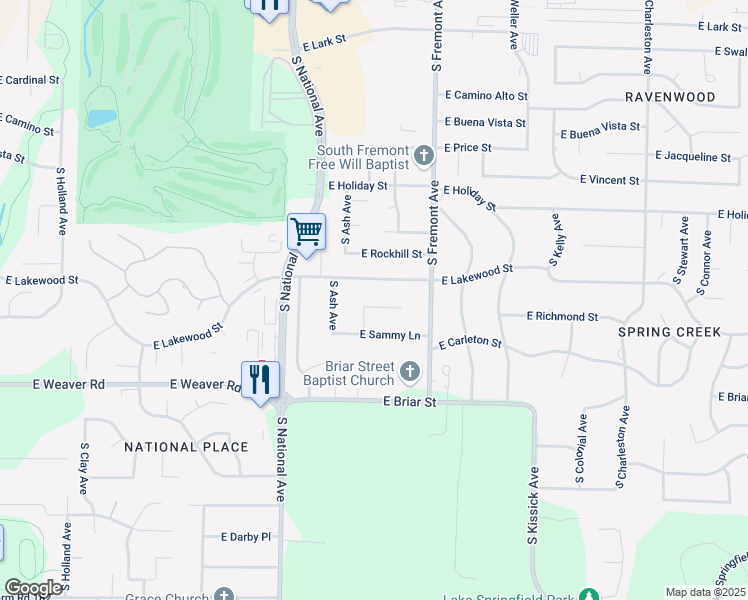 map of restaurants, bars, coffee shops, grocery stores, and more near 1315 East Richmond Street in Springfield