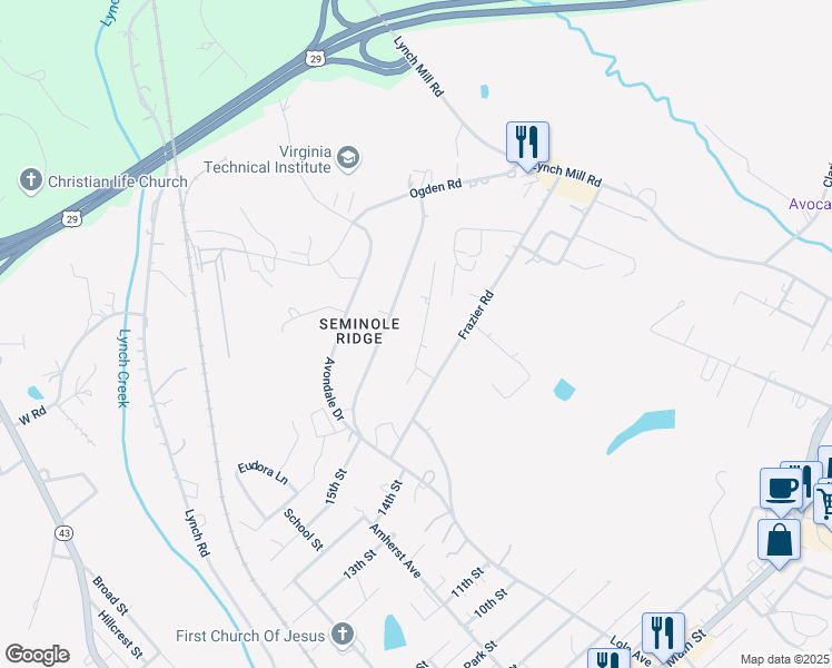 map of restaurants, bars, coffee shops, grocery stores, and more near 1618 Toddsbury Road in Altavista