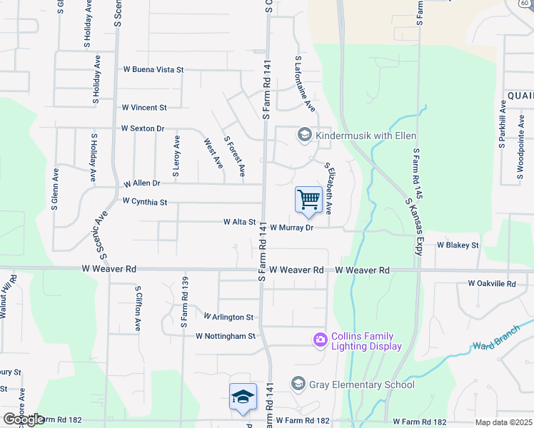 map of restaurants, bars, coffee shops, grocery stores, and more near 4830 South Farm Road 141 in Springfield