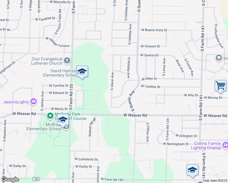 map of restaurants, bars, coffee shops, grocery stores, and more near 4846 South Glenn Avenue in Springfield