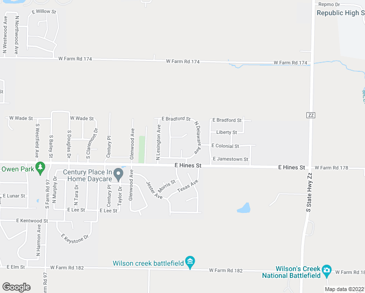 map of restaurants, bars, coffee shops, grocery stores, and more near 696 North Washington Court in Republic