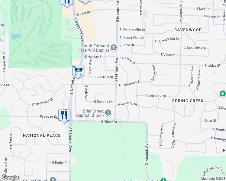 map of restaurants, bars, coffee shops, grocery stores, and more near 4739 South Fremont Avenue in Springfield