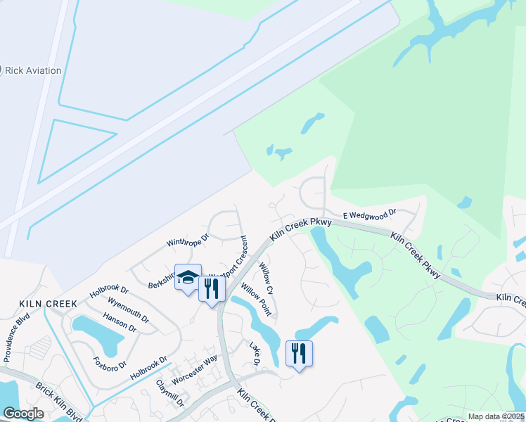 map of restaurants, bars, coffee shops, grocery stores, and more near 713 Mashie Court in Newport News