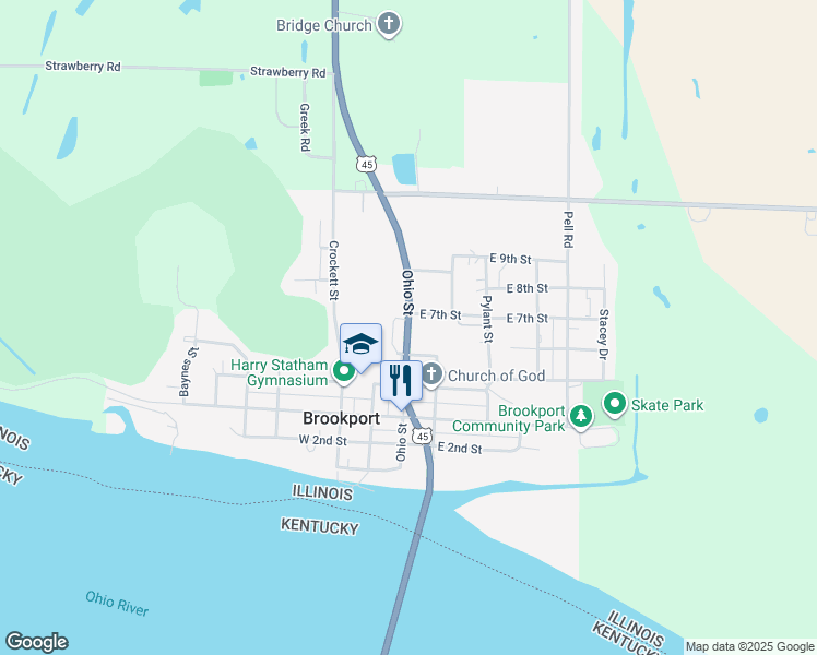 map of restaurants, bars, coffee shops, grocery stores, and more near Ohio Street in Brookport