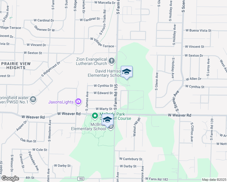 map of restaurants, bars, coffee shops, grocery stores, and more near 3105 West Edward Street in Springfield