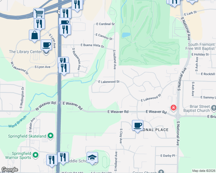 map of restaurants, bars, coffee shops, grocery stores, and more near 4822 South Montrose Place in Springfield