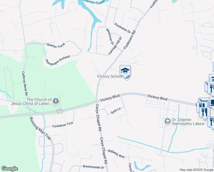 map of restaurants, bars, coffee shops, grocery stores, and more near 216 E Yorktown Rd in Yorktown