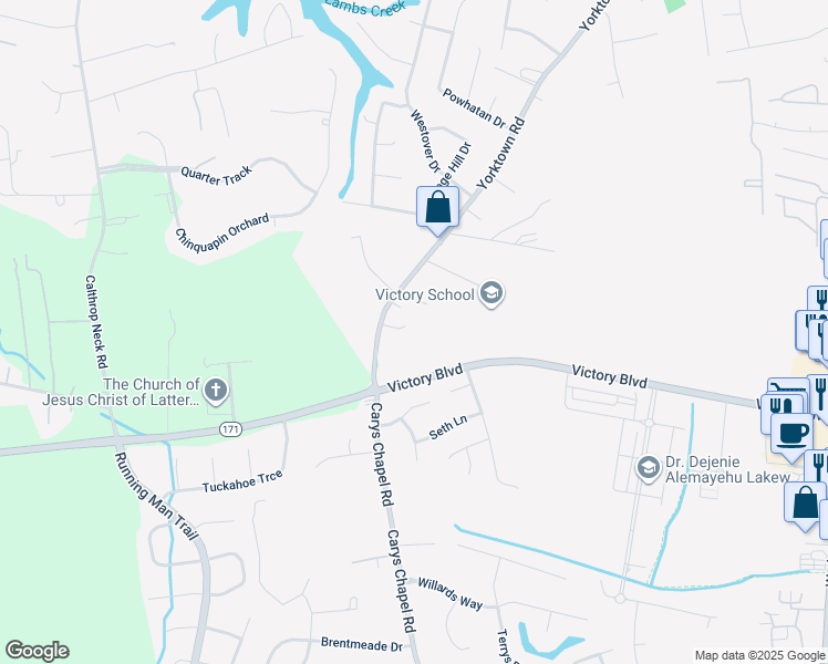 map of restaurants, bars, coffee shops, grocery stores, and more near 216 E Yorktown Rd in Yorktown