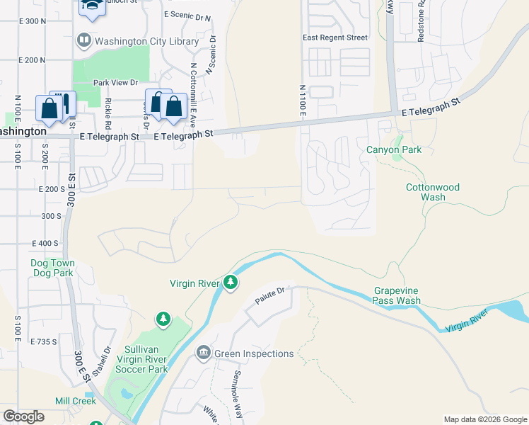 map of restaurants, bars, coffee shops, grocery stores, and more near 972 East Coyote Crest Drive in Washington