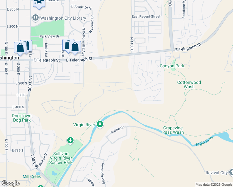 map of restaurants, bars, coffee shops, grocery stores, and more near 980 East Coyote Crest Drive in Washington