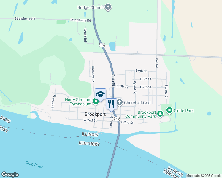 map of restaurants, bars, coffee shops, grocery stores, and more near Ohio Street in Brookport