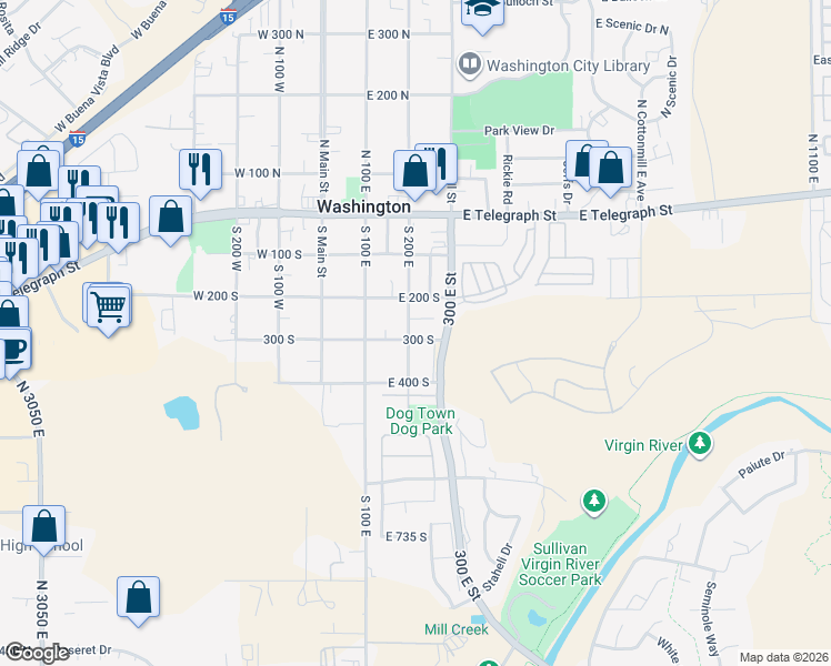 map of restaurants, bars, coffee shops, grocery stores, and more near 285 South 200 East in Washington